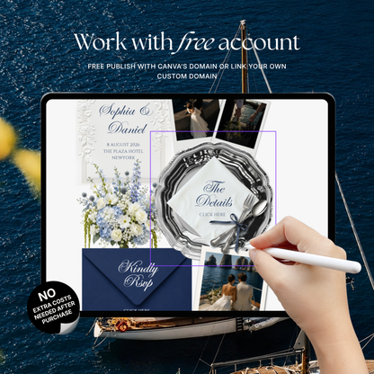 Navy & Dusty Blue Wedding Website Template | Editable Invitation with RSVP, Music and Countdown Timer (Digital Download)