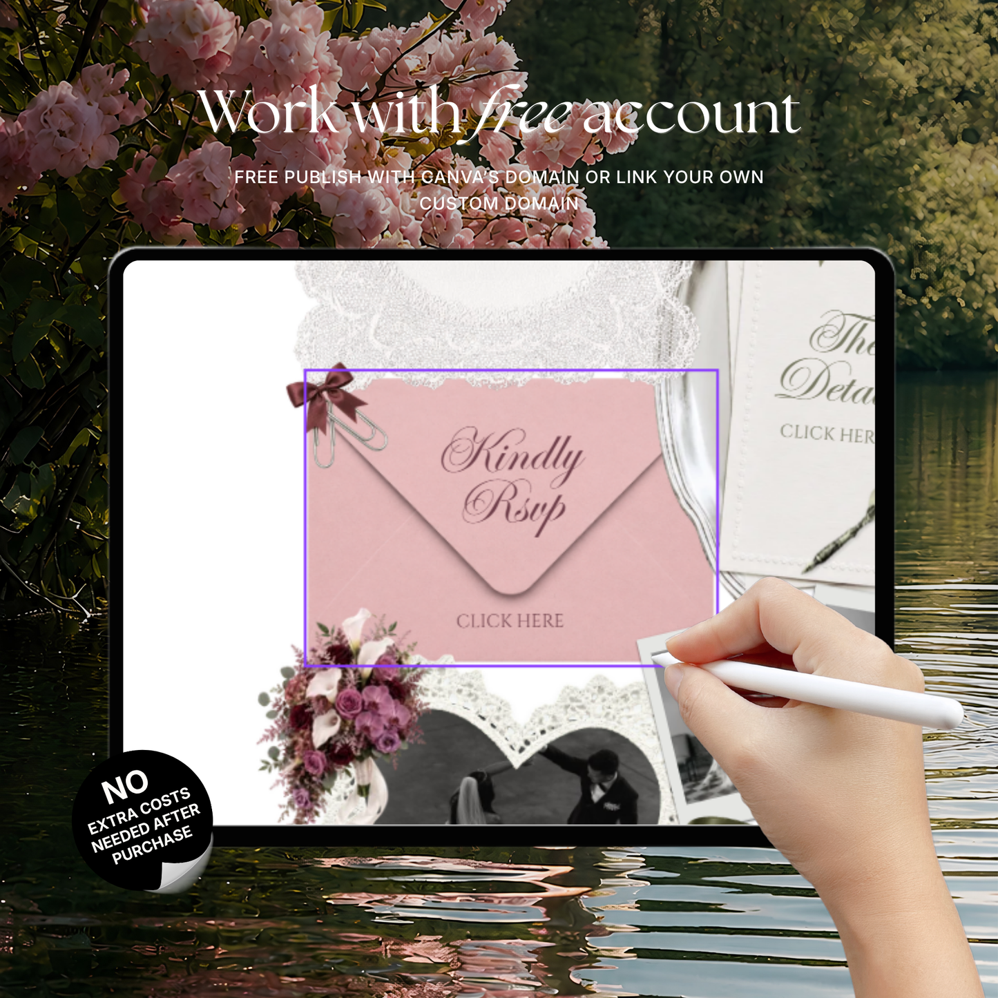 Pink, Burgundy & Green Floral Wedding Website Template with RSVP, Music and Countdown | Editable Digital Canva Design (Digital Download)