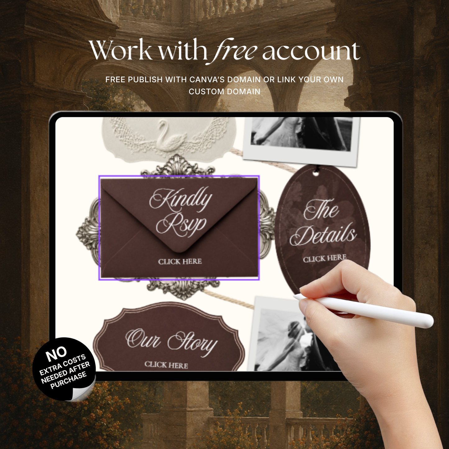 Old Money Wedding Website Template | Brown & Ivory Digital Wedding Invitation with RSVP, Music and Countdown Timer | Instant Download