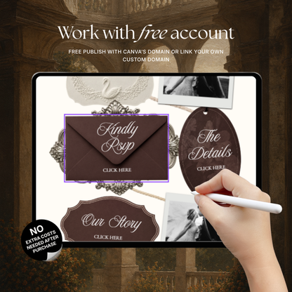 Old Money Wedding Website Template | Brown & Ivory Digital Wedding Invitation with RSVP, Music and Countdown Timer | Instant Download