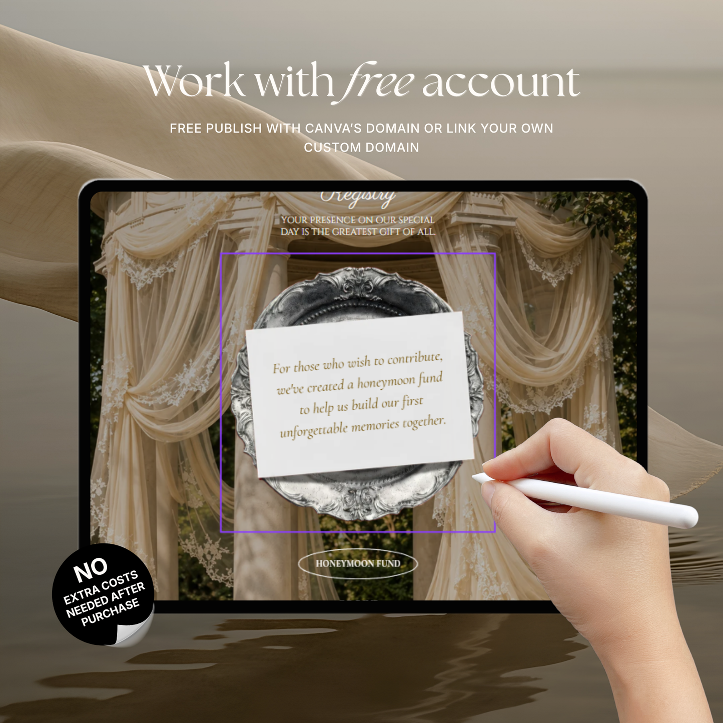 Floral Vintage Wedding Website Template | Champagne Beige Digital Wedding Invitation with RSVP, Music and Countdown Timer | Instant Download