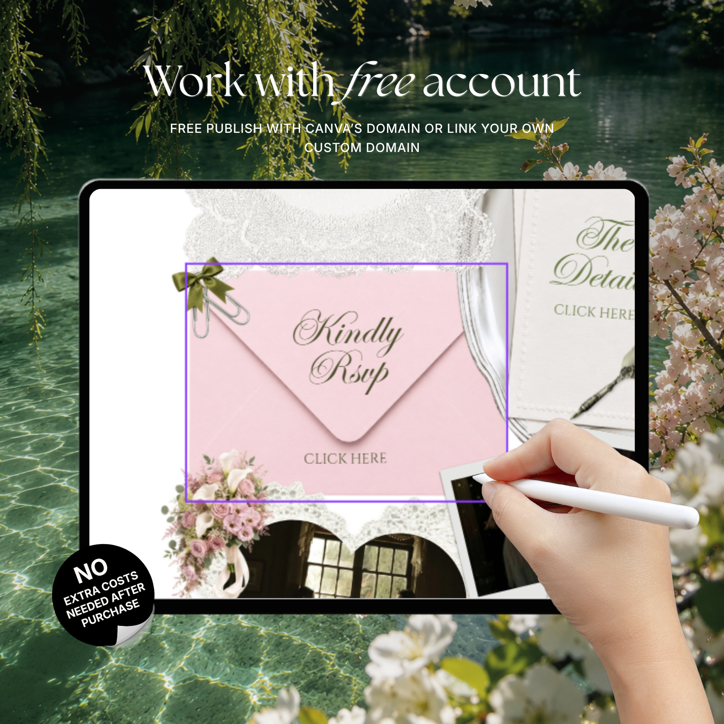 Pink & Green Floral Wedding Website Template with RSVP, Music and Countdown Timer | Wedding Invites (Digital Download)