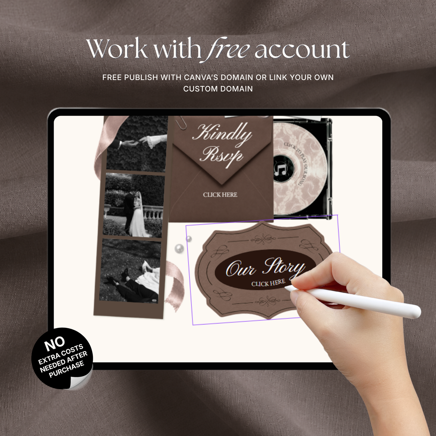 Espresso Brown Ivory Floral Wedding Website Template with RSVP, Music and Countdown Timer: Digital Wedding Template (Digital Download)