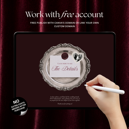 Old Money Wedding Website Template | Burgundy Digital Wedding Invitation with RSVP, Music and Coundown Timer | Instant Download