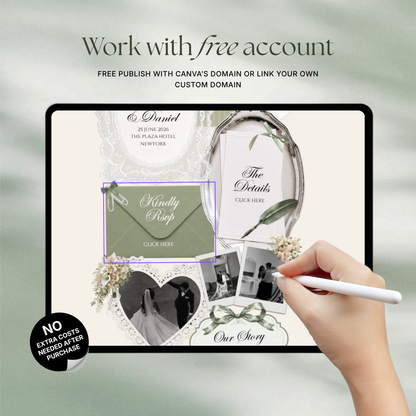 Sage Green Ivory Floral Wedding Website Template with RSVP, Music and Countdown Timer: Canva Editable Template (Digital Download)