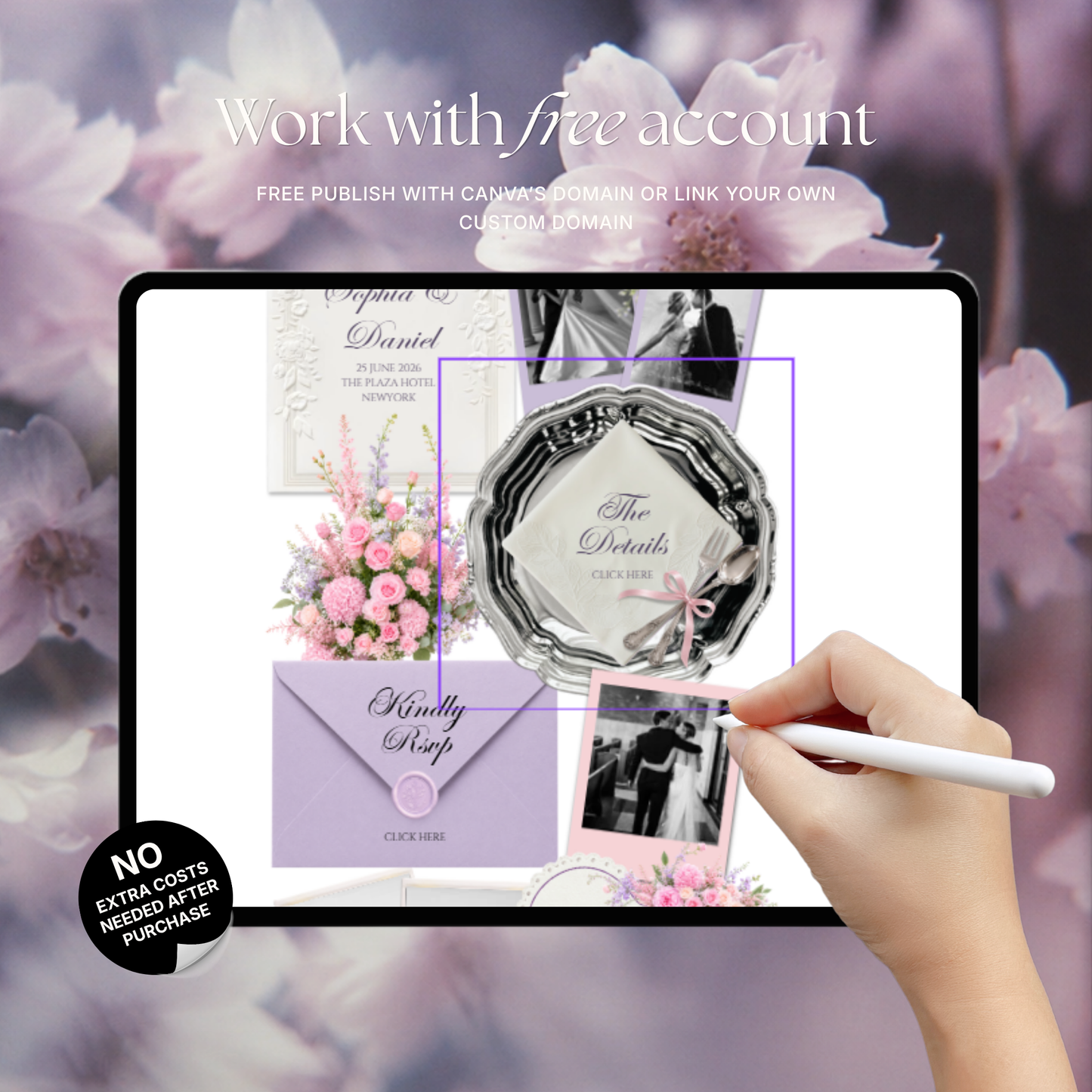 Pink Lilac Pastel Floral Wedding Website Template Canva | Digital Invitation with RSVP , Music and Countdown Timer | Instant Download