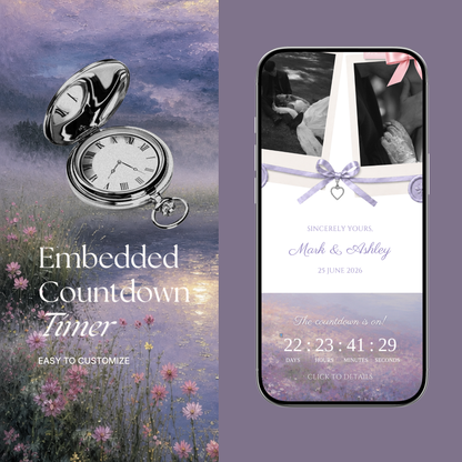 Pink Lilac Pastel Floral Wedding Website Template Canva | Wedding Invitation with RSVP, Music and Countdown Timer | Instant Download