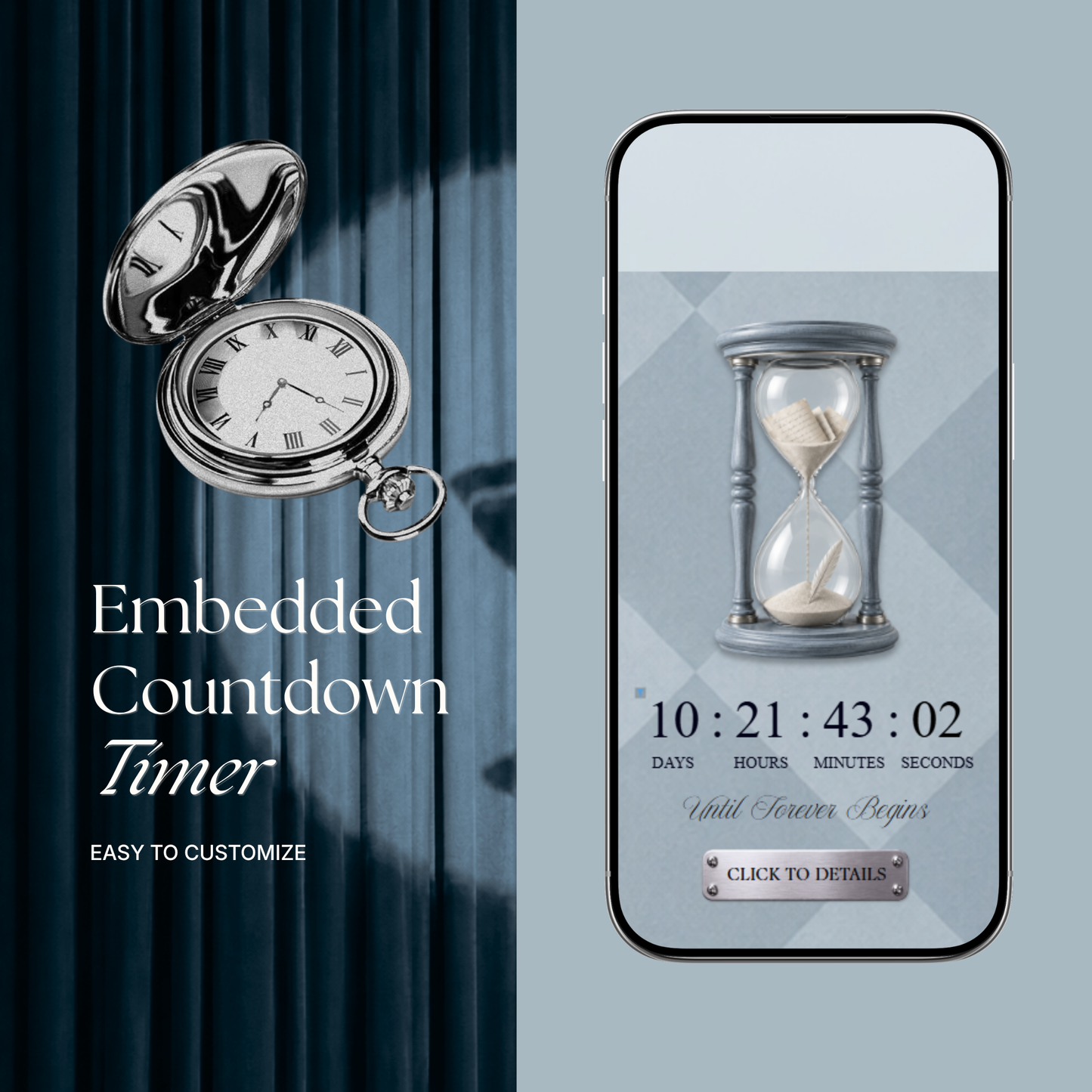 Dusty Blue Photo Booth Wedding Website Template | Modern Wedding Invitation with RSVP, Music and Countdown Timer | Instant Download