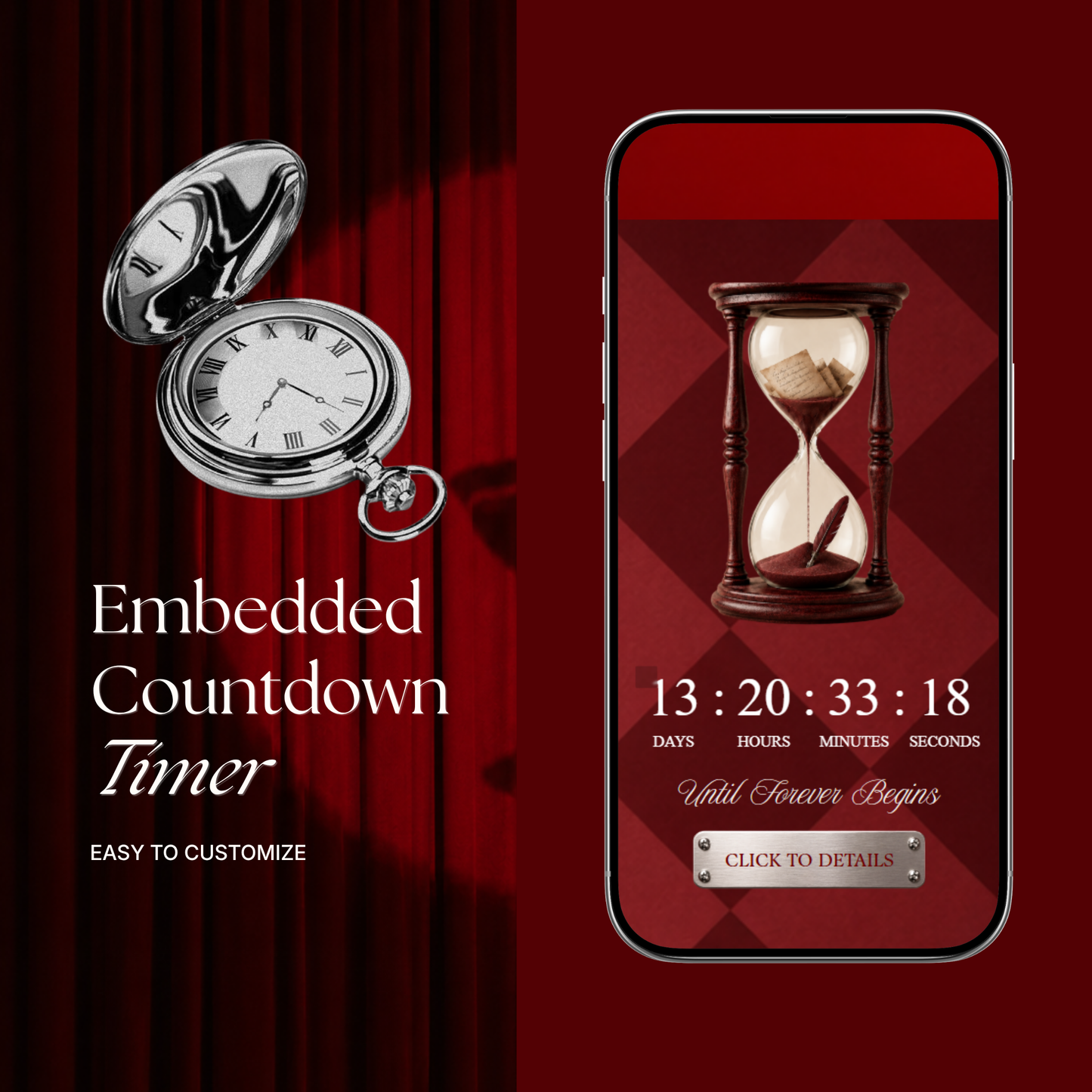 Burgundy Photo Booth Wedding Website Template | Modern Wedding Invitation with RSVP, Music and Countdown Timer | Instant Download