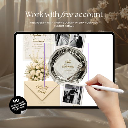 Champagne Beige Vintage Floral Wedding Website Template | Canva Digital Invitation with RSVP, Music and Countdown Timer (Digital Download)