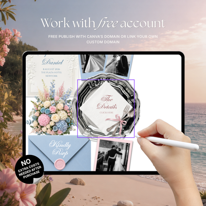 Blush Pink & Blue Wedding Website Template with RSVP, Music and Countdown | Floral Classic Envelope Digital Invitation (Instant Download)