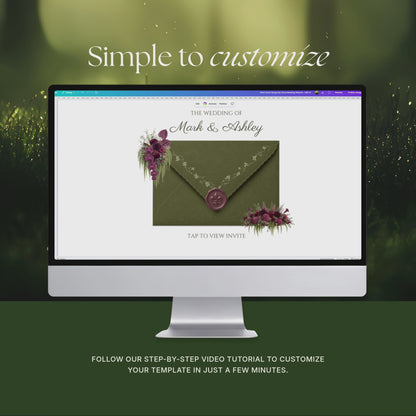 Olive Green & Burgundy Floral Wedding Website Template | Wedding Invitation with RSVP, Music and Countdown Timer | Instant Download