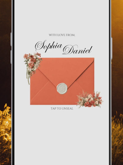 Burnt Orange Digital Wedding Invitation with RSVP, Music and Countdown Timer: Editable Canva Website (Digital Download)