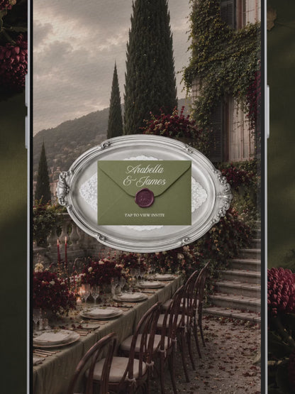 Olive Green & Burgundy Floral Wedding Website Template | Digital Editable Website with RSVP, Music and Countdown Timer | Instant Download