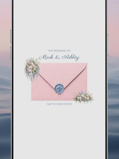 Blush Pink & Blue Floral Wedding Website Template with RSVP, Music and Countdown Timer: Digital Wedding Template (Digital Download)