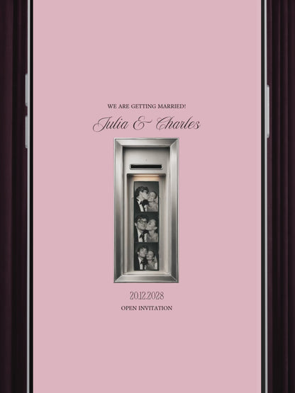Blush Pink Photo Booth Wedding Website Template | Modern Wedding Invitation with RSVP, Music and Countdown Timer | Instant Download