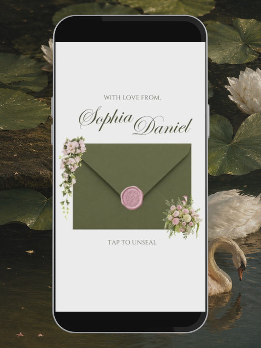 Olive Green & Pink Floral Wedding Website Template with RSVP, Music and Countdown Timer: Wedding Template (Digital Download)