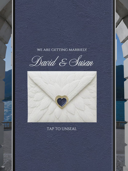 Navy & Dusty Blue Wedding Website Template with RSVP, Music and Countdown : Floral Classic Envelope Digital Invitation (Digital Download)