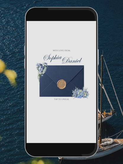 Navy & Dusty Blue Wedding Website Template | Editable Invitation with RSVP, Music and Countdown Timer (Digital Download)