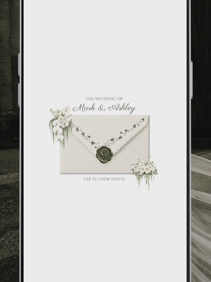 Sage & Ivory Wedding Website Template with RSVP, Music and Countdown Timer | Classic Floral Envelope Digital Invitation (Digital Download)