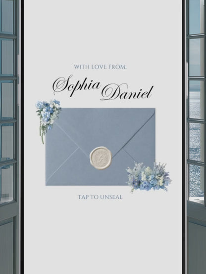 Dusty Blue Floral Wedding Website Template with RSVP, Music and Countdown Timer: Canva Editable Template (Digital Download)