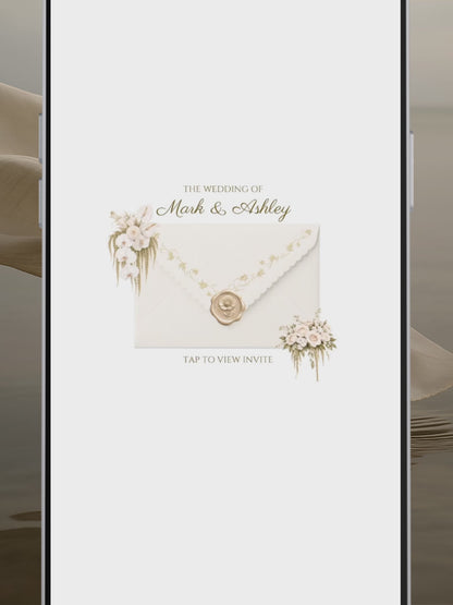 Floral Vintage Wedding Website Template | Champagne Beige Digital Wedding Invitation with RSVP, Music and Countdown Timer | Instant Download