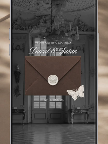 Brown & Ivory Wedding Website Template with RSVP, Music and Countdown Timer: Classic Floral Envelope Digital Invitation (Digital Download)