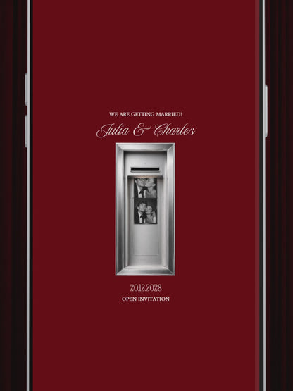 Burgundy Photo Booth Wedding Website Template | Modern Wedding Invitation with RSVP, Music and Countdown Timer | Instant Download