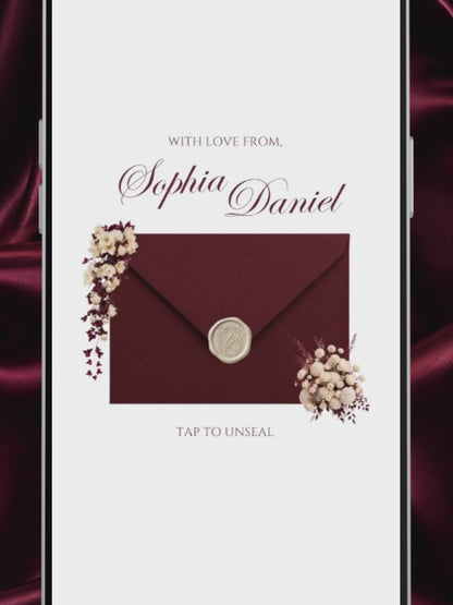 Burgundy & Ivory Wedding Website Template | Vintage Digital Invitation with RSVP, Music and Countdown Timer (Digital Download)